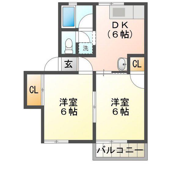 ハイツグランディール A(2DK/2階)の間取り写真