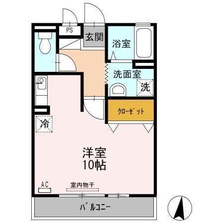 ベイサージュ富の原B(ワンルーム/3階)の間取り写真