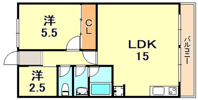 グリーンヒル白川(2LDK/3階)の間取り写真