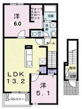 フォルトゥーナI(2LDK/2階)の間取り写真