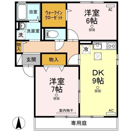 クリエンテA棟(2DK/1階)の間取り写真