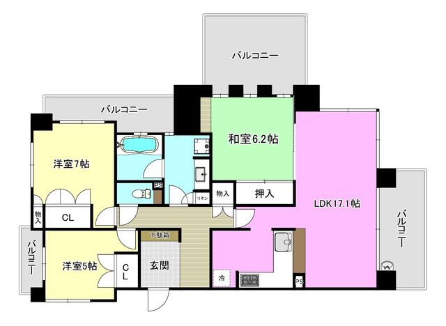 パークコート高槻(3LDK/3階)の間取り写真