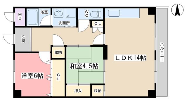 エリセオびわ湖(2LDK/6階)の間取り写真