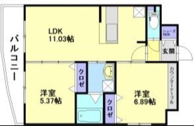 ルッシェ渡辺通(2LDK/2階)の間取り写真