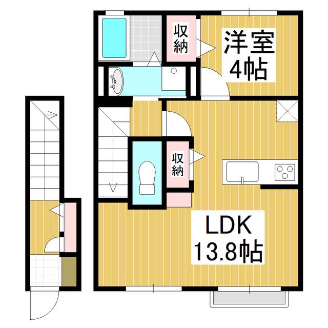 コンフォーティア信濃大町III(1LDK/2階)の間取り写真