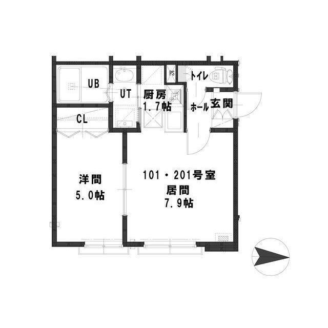 ルミエール栄町東(1LDK/2階)の間取り写真