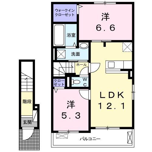 BELLFIORE B(2LDK/2階)の間取り写真