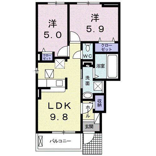ラルーチェ・アイ(2LDK/1階)の間取り写真