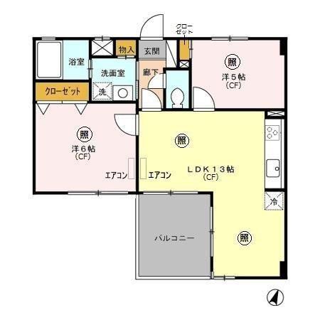 ソレイユ上町(2LDK/2階)の間取り写真