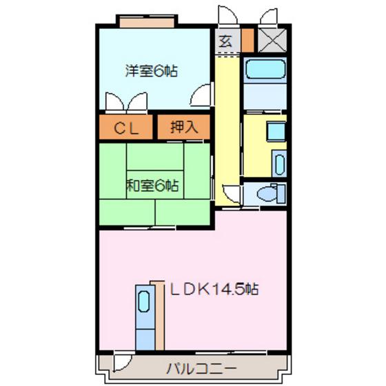 スカイマンションキャッスル(2LDK/3階)の間取り写真