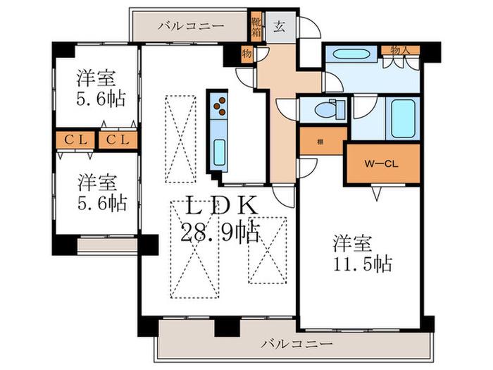 レジディア御所東(3LDK/9階)の間取り写真