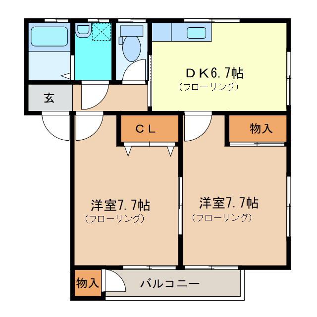 VIEW小林F棟(2DK/2階)の間取り写真
