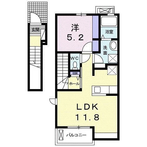 APEX柏原(1LDK/2階)の間取り写真