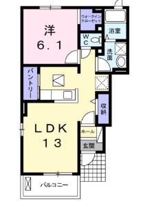 ウッディーベルC(1LDK/1階)の間取り写真