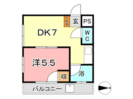 倉敷イーストコーポ(1DK/3階)の間取り写真