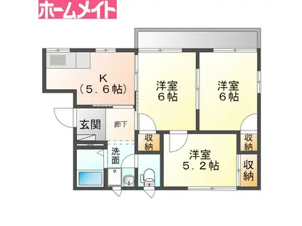レインボーハイツII B(3K/2階)の間取り写真
