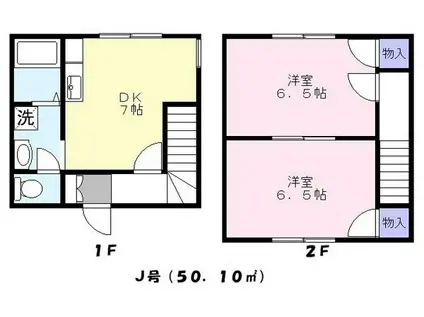 パープル(2DK/1階)の間取り写真