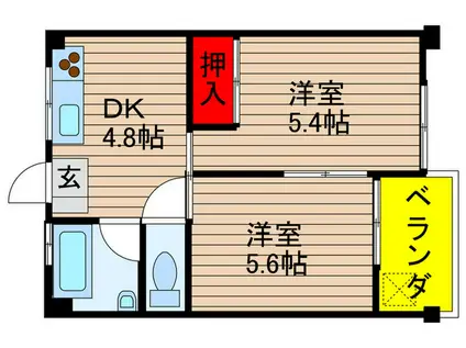 平子橋マンション(2DK/4階)の間取り写真
