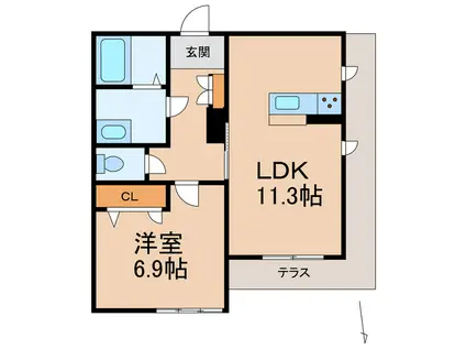 BEREO HIKO-U太田(1LDK/1階)の間取り写真