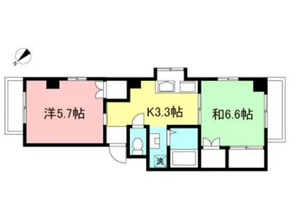 サニーハイツ狛江(2K/3階)の間取り写真