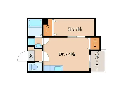 メゾンふじII(1DK/3階)の間取り写真