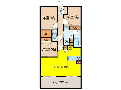 レーベン長崎ONE LUXE(3LDK/7階)の間取り写真