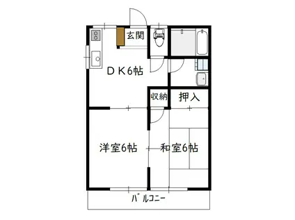 フローラ花山手B(2DK/2階)の間取り写真
