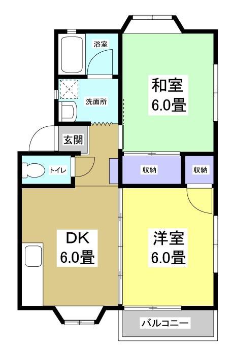 サンデリアーナII(2DK/1階)の間取り写真