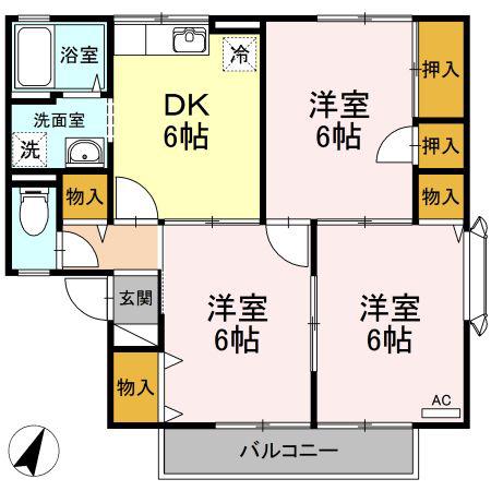 エスポアール壱番館(3DK/1階)の間取り写真