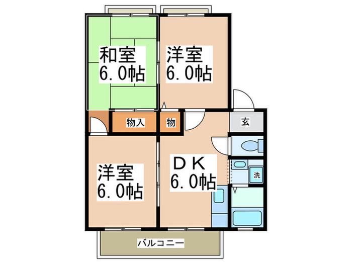 SUN VILLAGEウエストリバーC棟(3DK/1階)の間取り写真