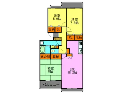 青葉の森公園通 9号棟(3LDK/3階)の間取り写真