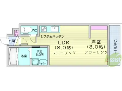 ASUIT山田新町(1LDK/3階)の間取り写真