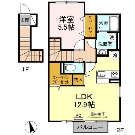 グランツ屋島II(1LDK/2階)の間取り写真