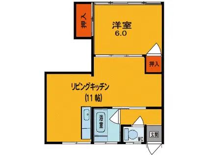 富樫アパート(1LDK/2階)の間取り写真