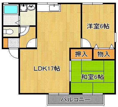 エクセル水神B棟(2LDK/2階)の間取り写真