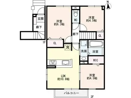ヴェルドミールK(3LDK/2階)の間取り写真