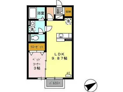 フラリッシュ・ウッド(1LDK/2階)の間取り写真