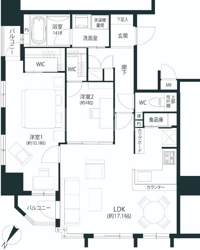 アメックス赤坂門タワー(2LDK/12階)の間取り写真