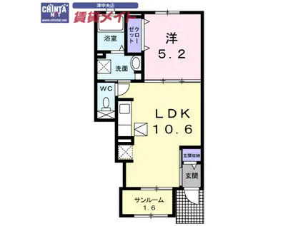 ルフレエトワールI(1LDK/1階)の間取り写真