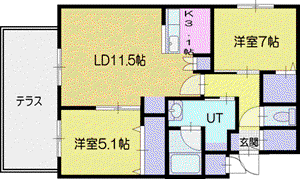ジュノール千歳真々地(2LDK/1階)の間取り写真