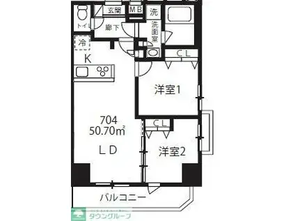ハーモニーレジデンスグローバルキャピタル(2LDK/14階)の間取り写真