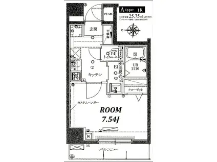 ライジングプレイス両国弐番館(1K/6階)の間取り写真