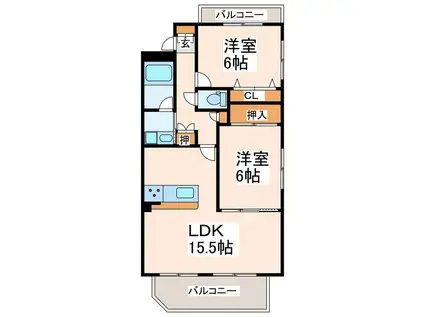 ジャパネスク帯山(2LDK/1階)の間取り写真