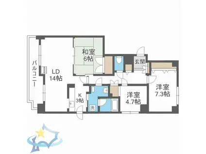 円山北町パークマンションII(3LDK/8階)の間取り写真