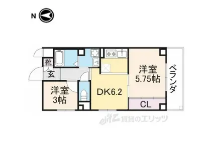 アルファクラージュくずは3(2DK/4階)の間取り写真