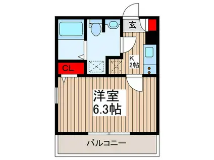 エクセラン中浦和(1K/3階)の間取り写真