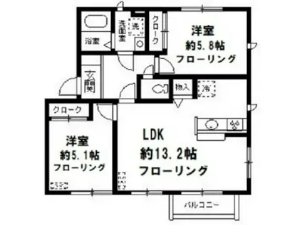 ノースソシア(2LDK/2階)の間取り写真