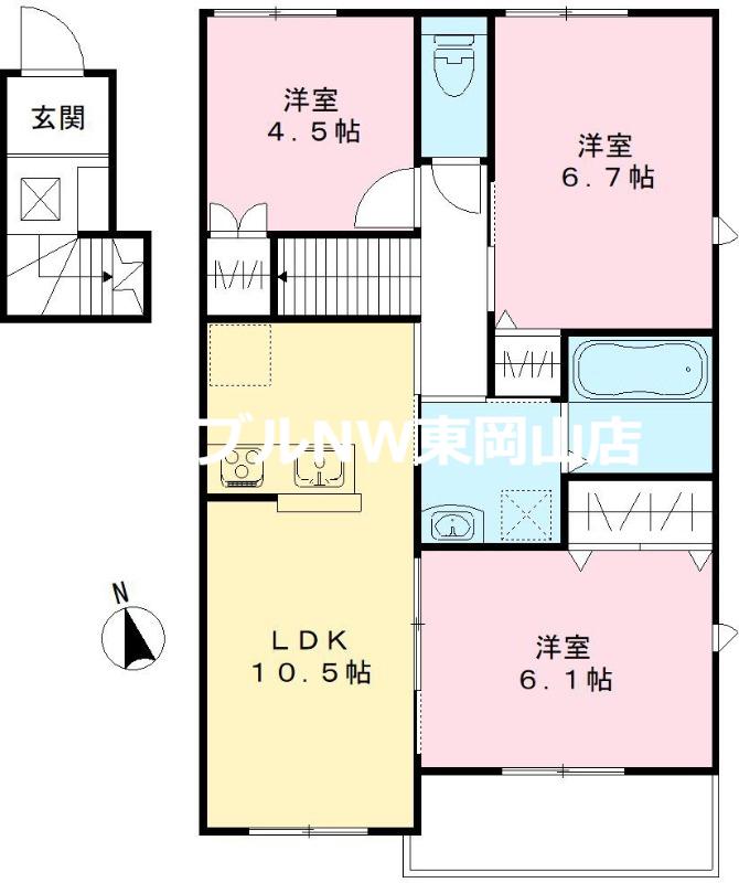 ユアメゾン益野B(3LDK/2階)の間取り写真