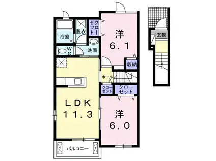 ヌウボー ブローテ(2LDK/2階)の間取り写真