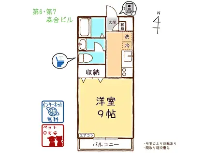 第6森合ビル(1K/1階)の間取り写真